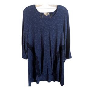 Unity Womens Plus 1X Blue Black Woven Half Sleeve Tunic Top Shirt Boho Indie bh